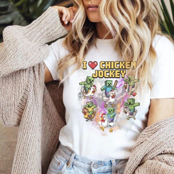 Chicken Jockey Gamer Shirt, Funny Pixel Zombie Tee for Boys & Kids