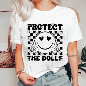 Retro Groovy Smile Face Protect The Dolls women Girls Shirt